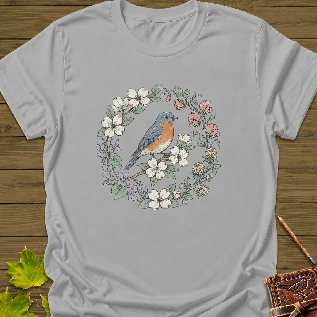 Blue & Bloom T-Shirt - Bird Graphic Tee - Gift for Bird Lovers - Unisex
