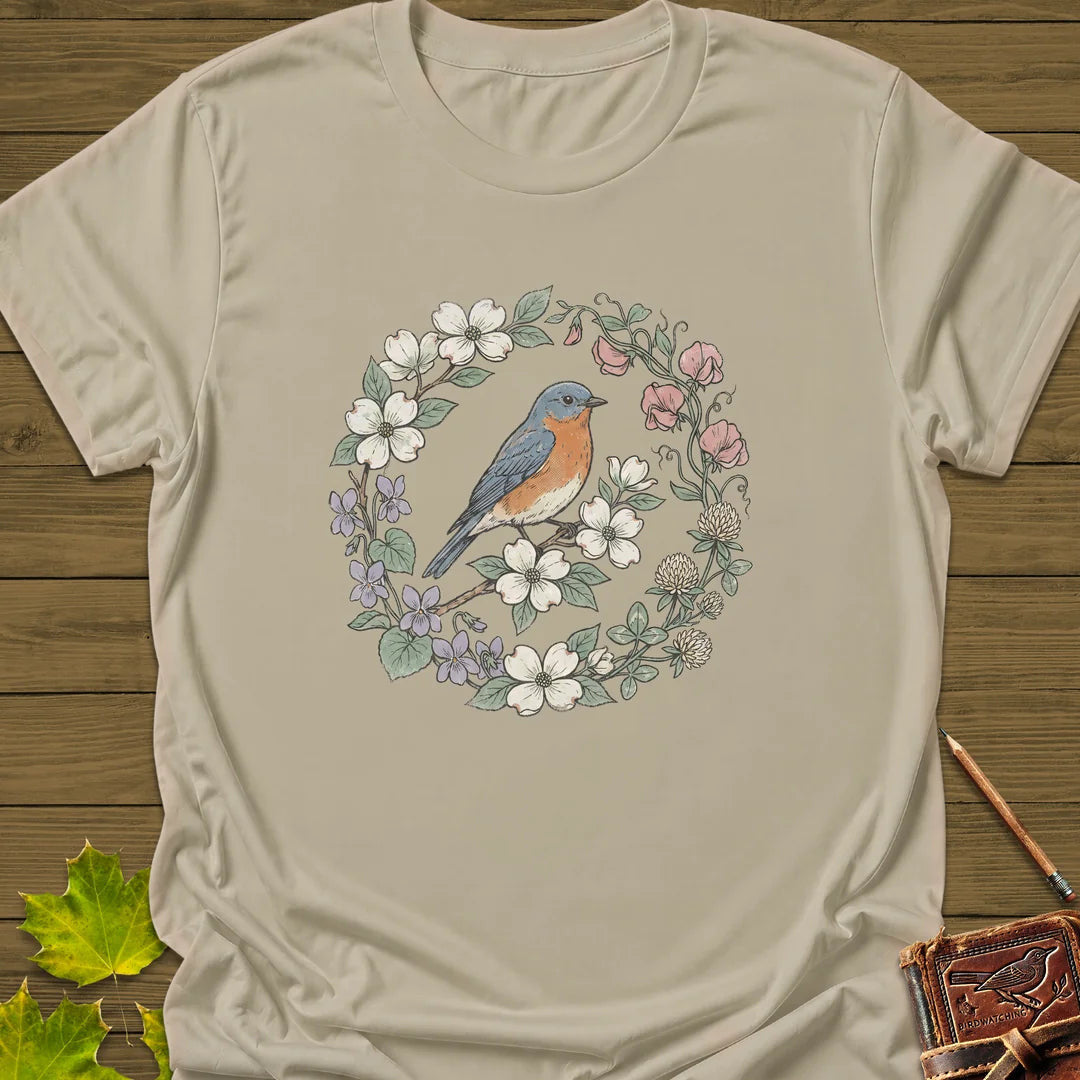 Blue & Bloom T-Shirt - Bird Graphic Tee - Gift for Bird Lovers - Unisex