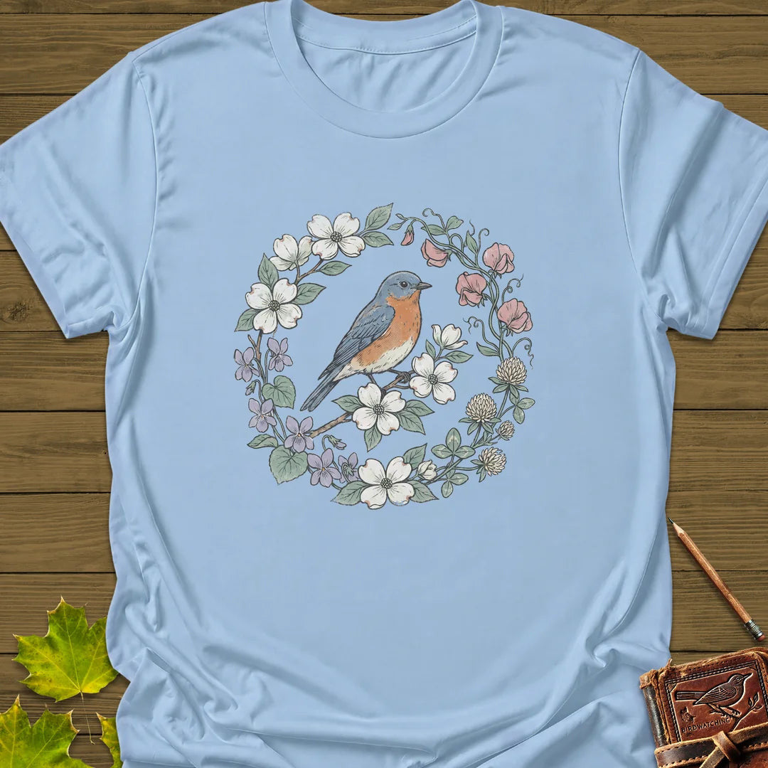 Blue & Bloom T-Shirt - Bird Graphic Tee - Gift for Bird Lovers - Unisex