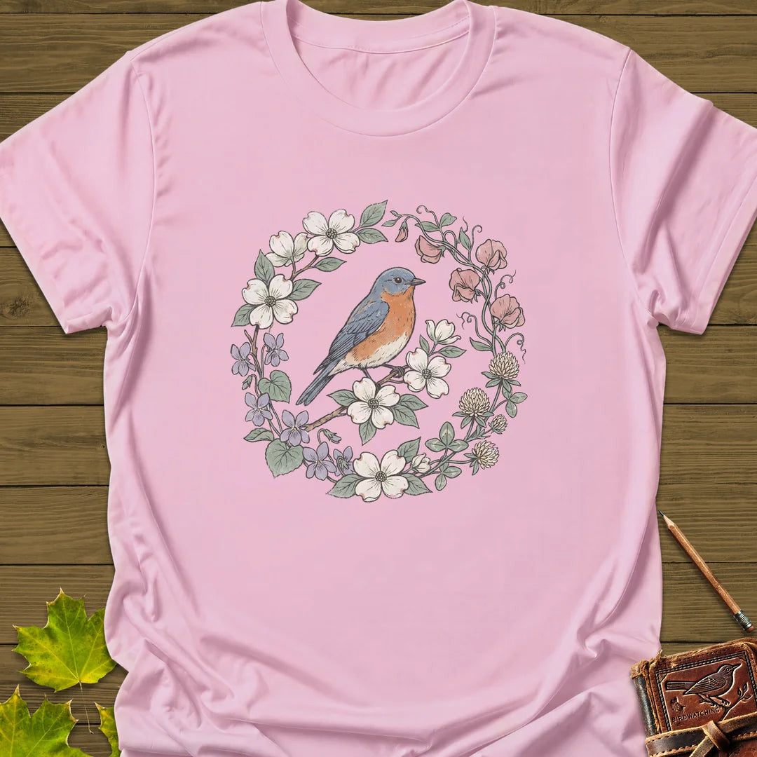 Blue & Bloom T-Shirt - Bird Graphic Tee - Gift for Bird Lovers - Unisex
