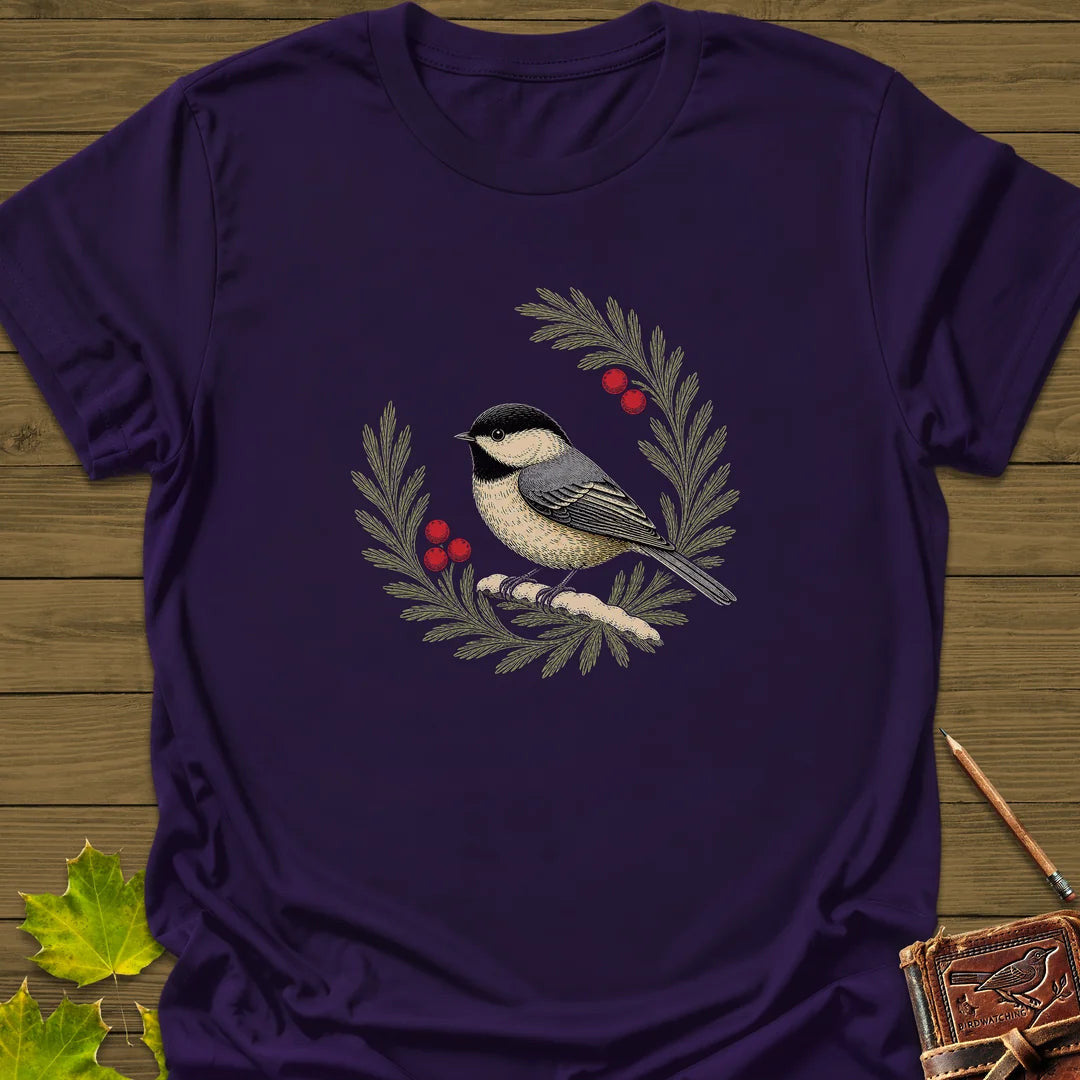 Chickadee Wreath T-Shirt - Bird Graphic Tee - Gift for Bird Lovers - Unisex