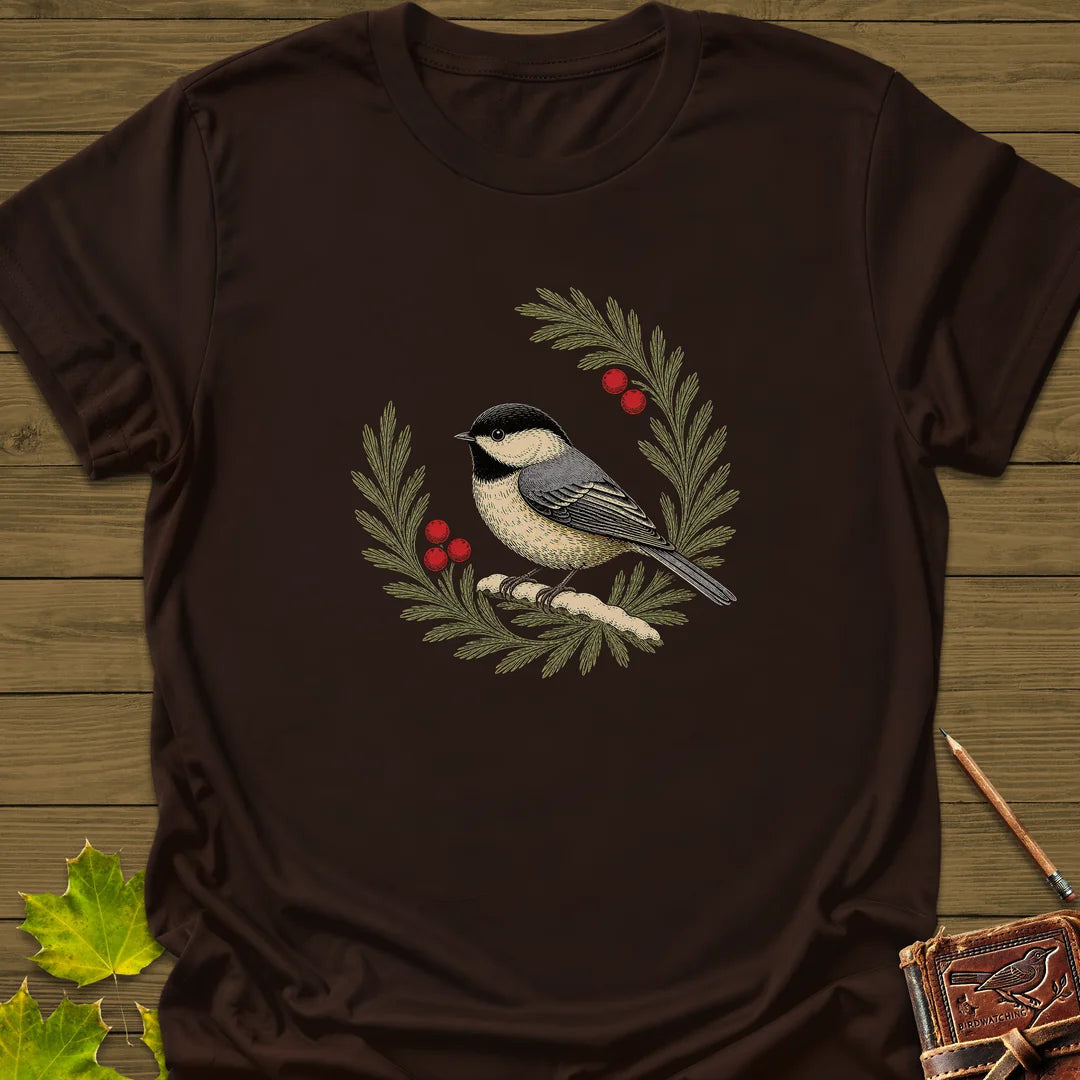 Chickadee Wreath T-Shirt - Bird Graphic Tee - Gift for Bird Lovers - Unisex