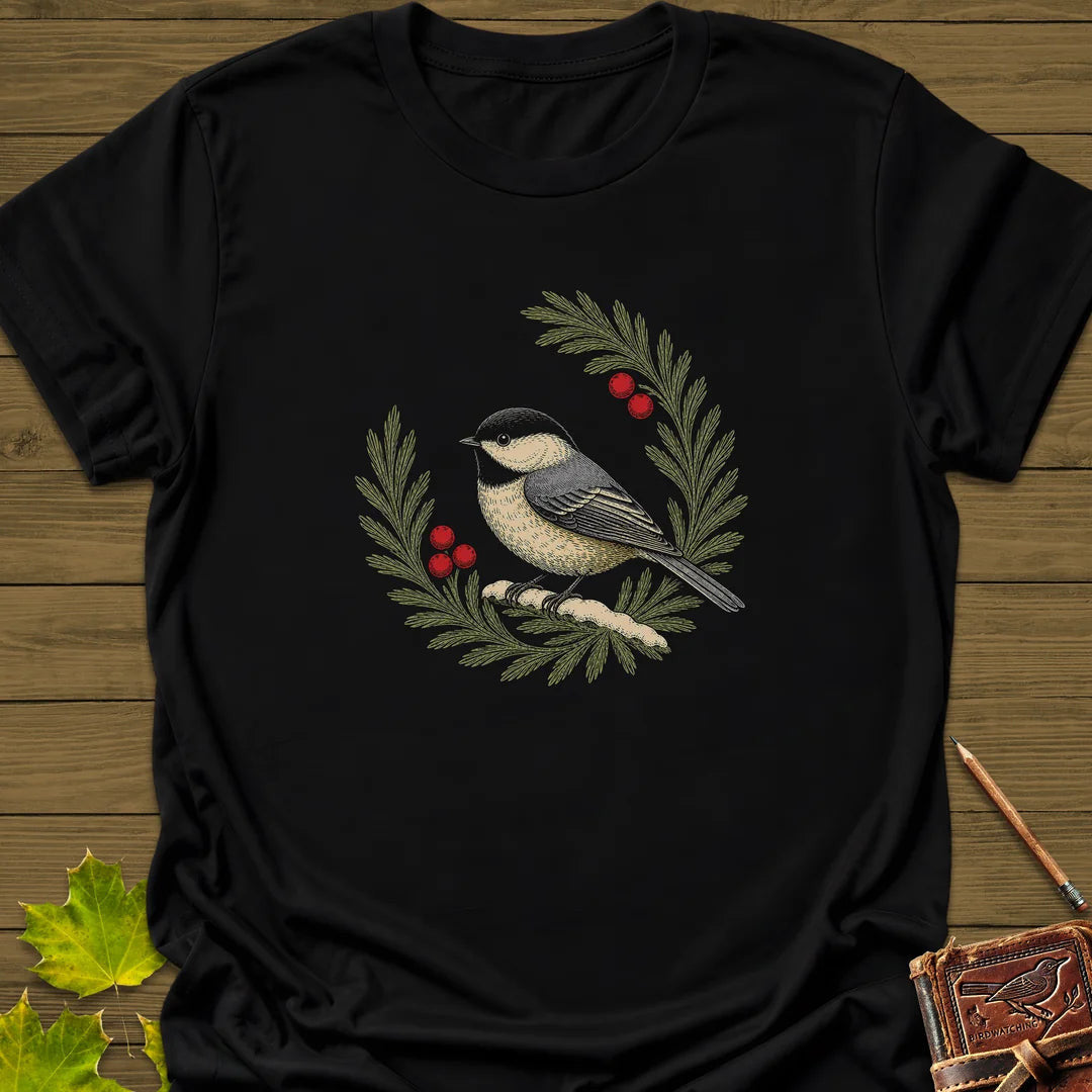 Chickadee Wreath T-Shirt - Bird Graphic Tee - Gift for Bird Lovers - Unisex