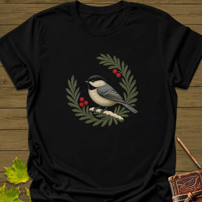 Chickadee Wreath T-Shirt - Bird Graphic Tee - Gift for Bird Lovers - Unisex
