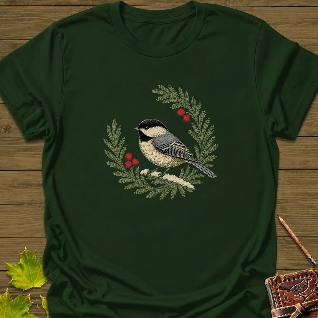 Chickadee Wreath T-Shirt - Bird Graphic Tee - Gift for Bird Lovers - Unisex