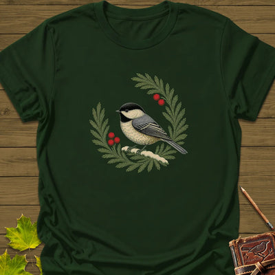 Chickadee Wreath T-Shirt - Bird Graphic Tee - Gift for Bird Lovers - Unisex