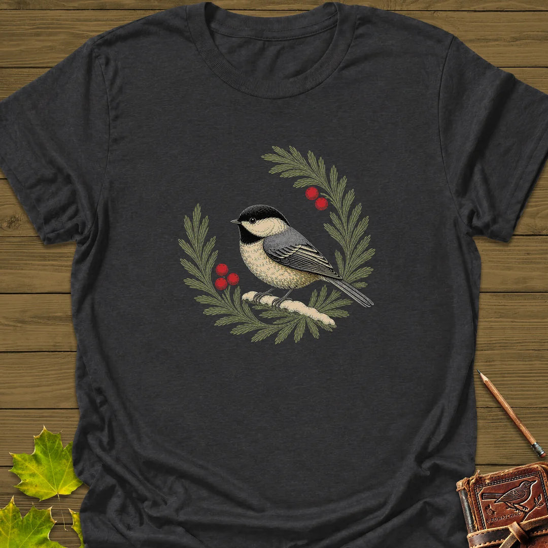 Chickadee Wreath T-Shirt - Bird Graphic Tee - Gift for Bird Lovers - Unisex