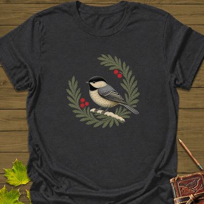 Chickadee Wreath T-Shirt - Bird Graphic Tee - Gift for Bird Lovers - Unisex