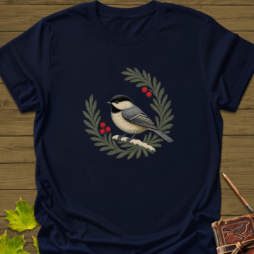 Chickadee Wreath T-Shirt - Bird Graphic Tee - Gift for Bird Lovers - Unisex