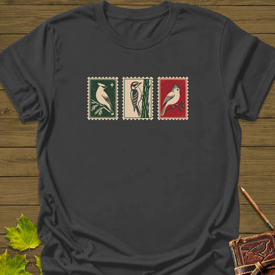 Winter Postage Trio T-Shirt - Bird Graphic Tee - Gift for Bird Lovers - Unisex