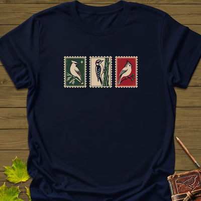 Winter Postage Trio T-Shirt - Bird Graphic Tee - Gift for Bird Lovers - Unisex