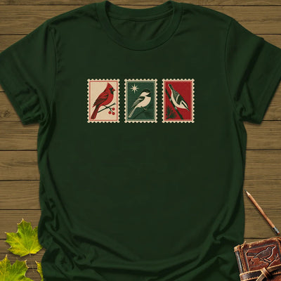 Postage Stamp Songbirds T-Shirt - Bird Graphic Tee - Gift for Bird Lovers - Unisex