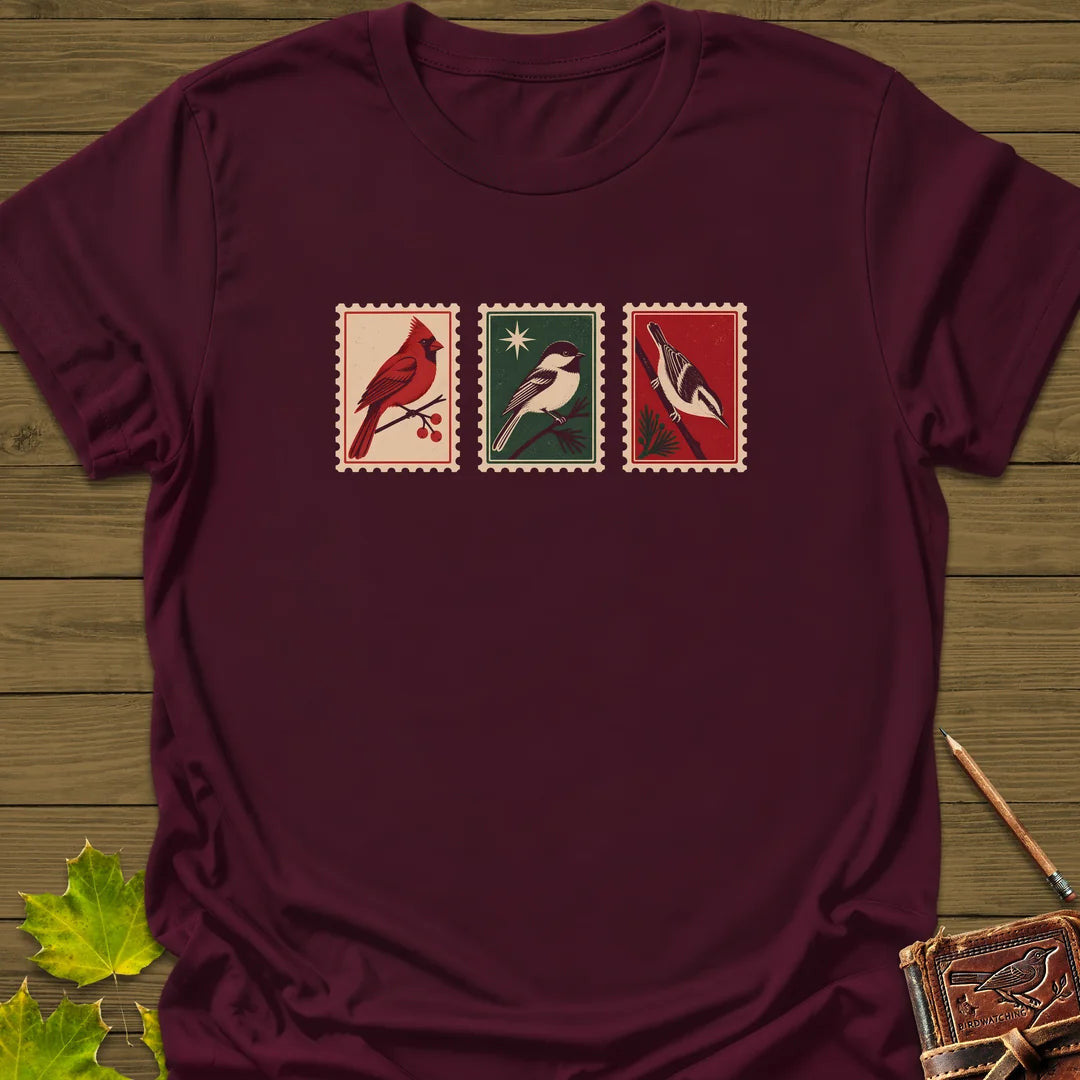 Postage Stamp Songbirds T-Shirt - Bird Graphic Tee - Gift for Bird Lovers - Unisex