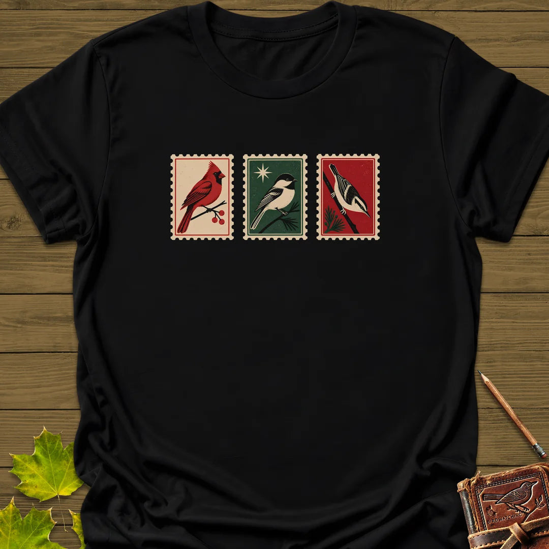 Postage Stamp Songbirds T-Shirt - Bird Graphic Tee - Gift for Bird Lovers - Unisex