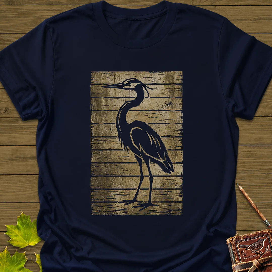 Rustic Heron Silhouette T-Shirt - Bird Graphic Tee - Gift for Bird Lovers - Unisex