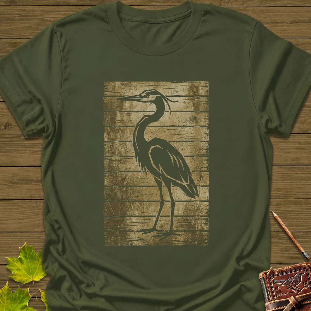 Rustic Heron Silhouette T-Shirt - Bird Graphic Tee - Gift for Bird Lovers - Unisex