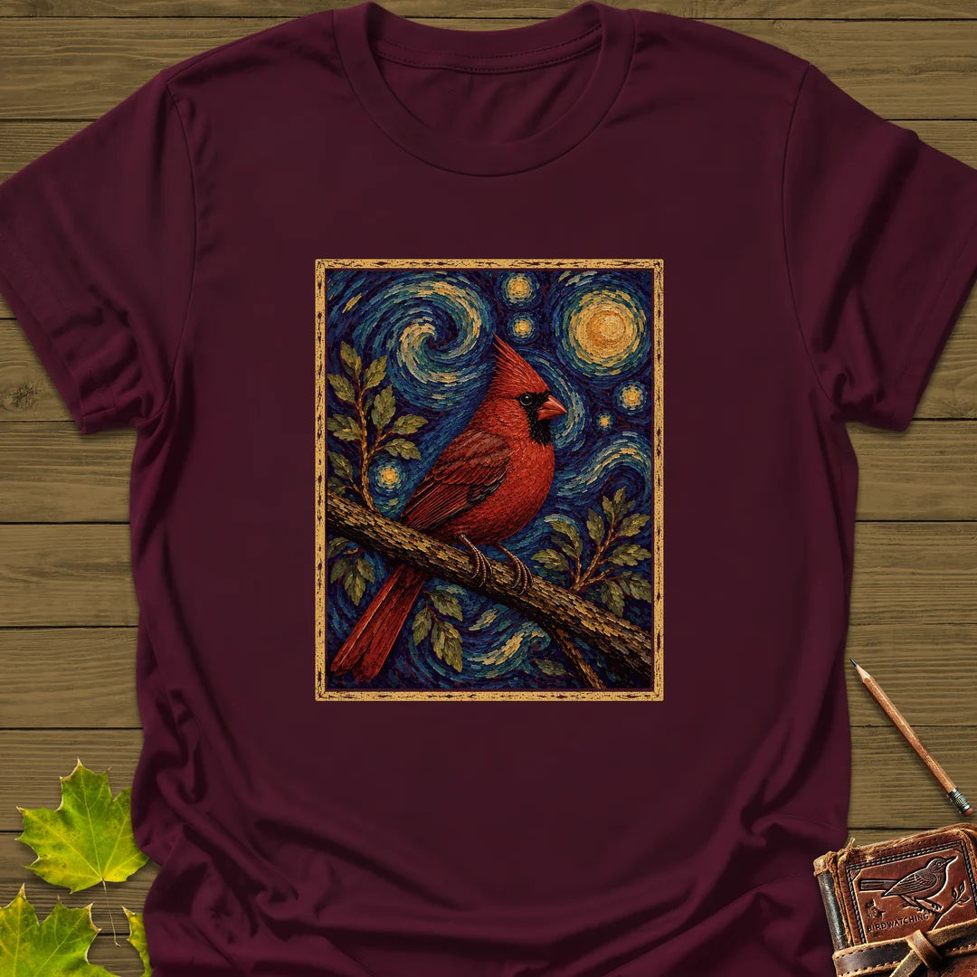 Starry Cardinal T-Shirt - Bird Graphic Tee - Gift for Bird Lovers - Unisex