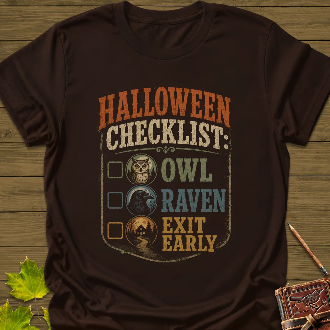 Halloween Bird Checklist T-Shirt - Graphic Tee - Gift for Bird Lovers - Unisex