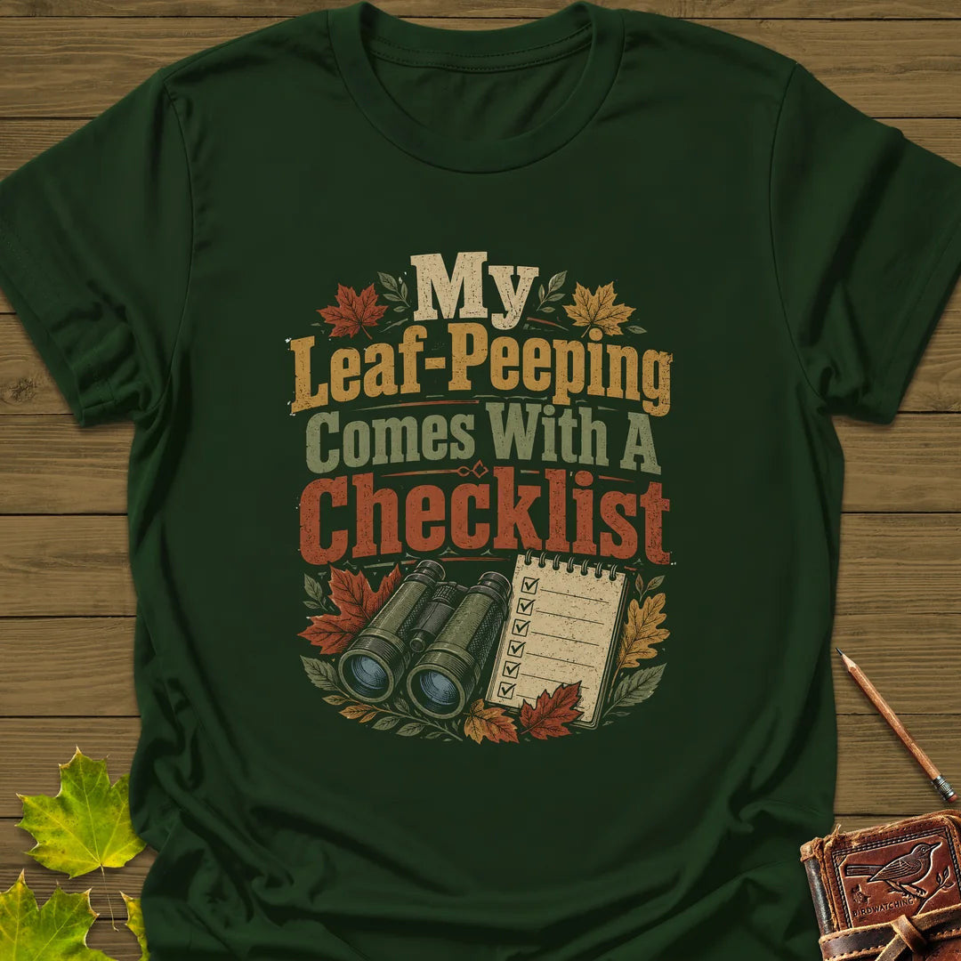 Leaf-Peeping Checklist T-Shirt - Bird Graphic Tee - Gift for Bird Lovers - Unisex