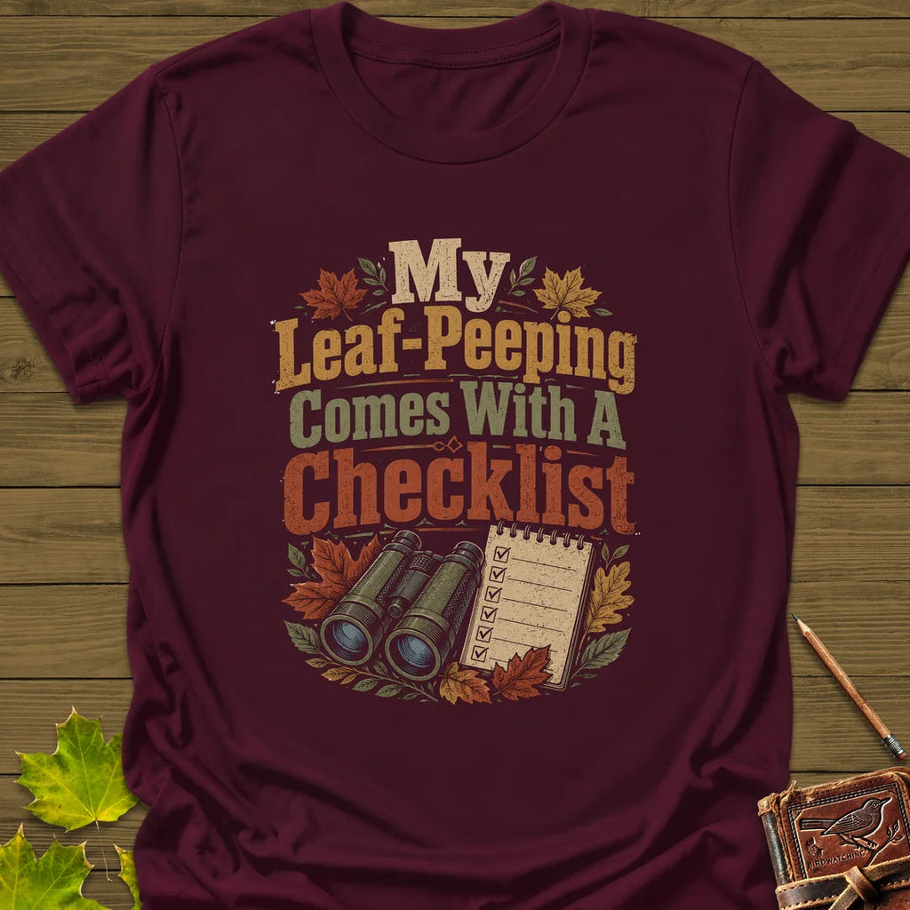 Leaf-Peeping Checklist T-Shirt - Bird Graphic Tee - Gift for Bird Lovers - Unisex