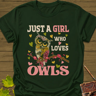 Girl Who Loves Owls T-Shirt - Bird Graphic Tee - Gift for Bird Lovers