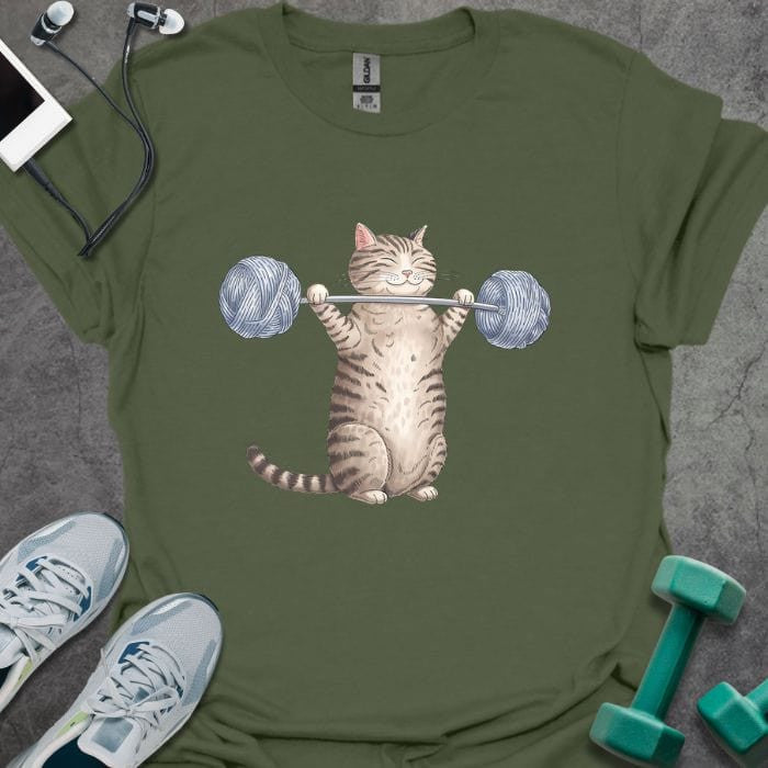 Cat Lifting Yarn T-Shirt - Gym Graphic Tee - Gift for Gym Lovers - Unisex