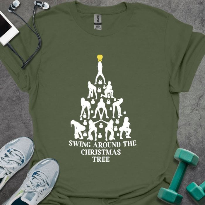 Christmas Tree Swing T-Shirt - Gym Graphic Tee - Gift for Gym Lovers - Unisex