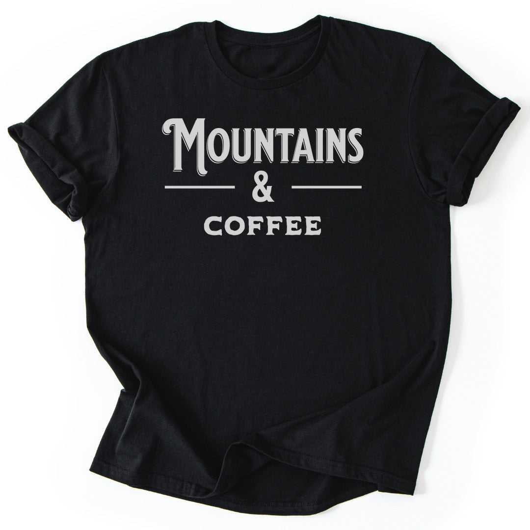 Mountains & Coffee T-Shirt - Nature Graphic Tee - Gift for Nature Lovers - Unisex