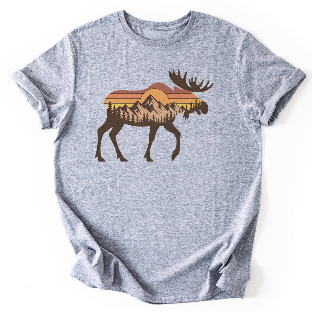 Sunset Moose T-Shirt - Nature Graphic Tee - Gift for Nature Lovers - Unisex