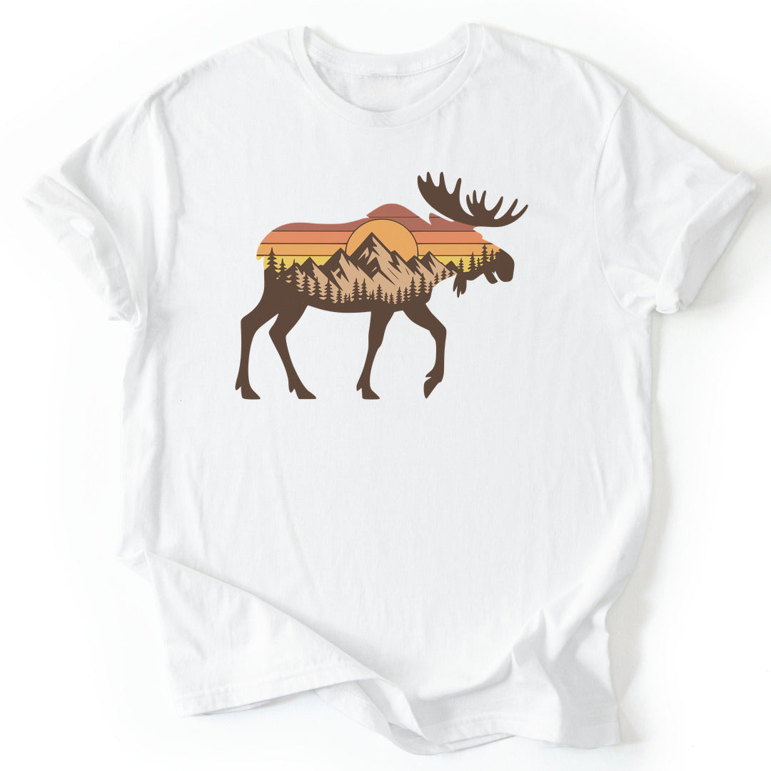 Sunset Moose T-Shirt - Nature Graphic Tee - Gift for Nature Lovers - Unisex