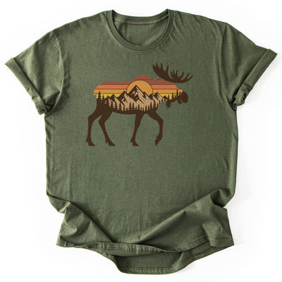 Sunset Moose T-Shirt - Nature Graphic Tee - Gift for Nature Lovers - Unisex