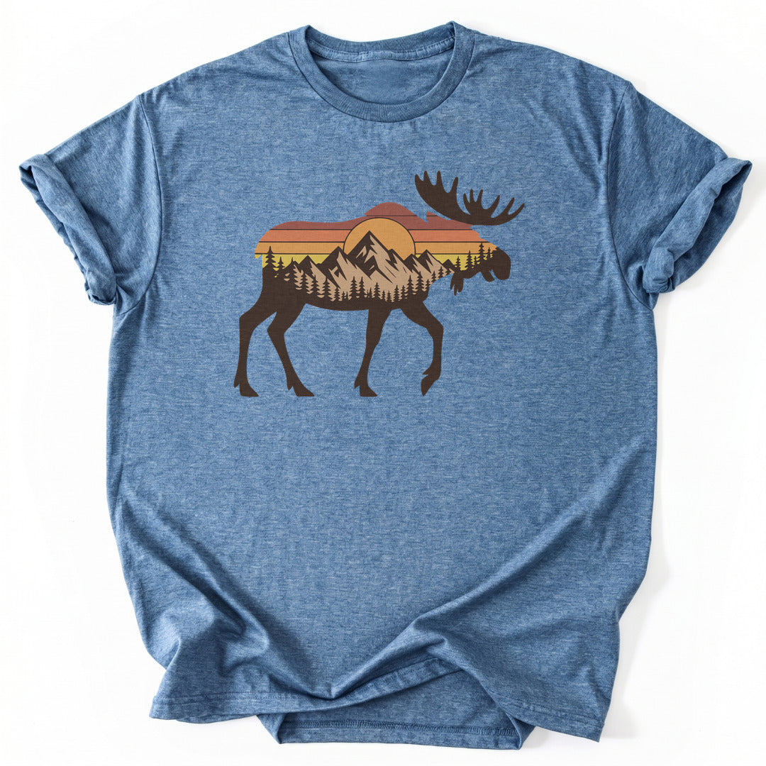 Sunset Moose T-Shirt - Nature Graphic Tee - Gift for Nature Lovers - Unisex