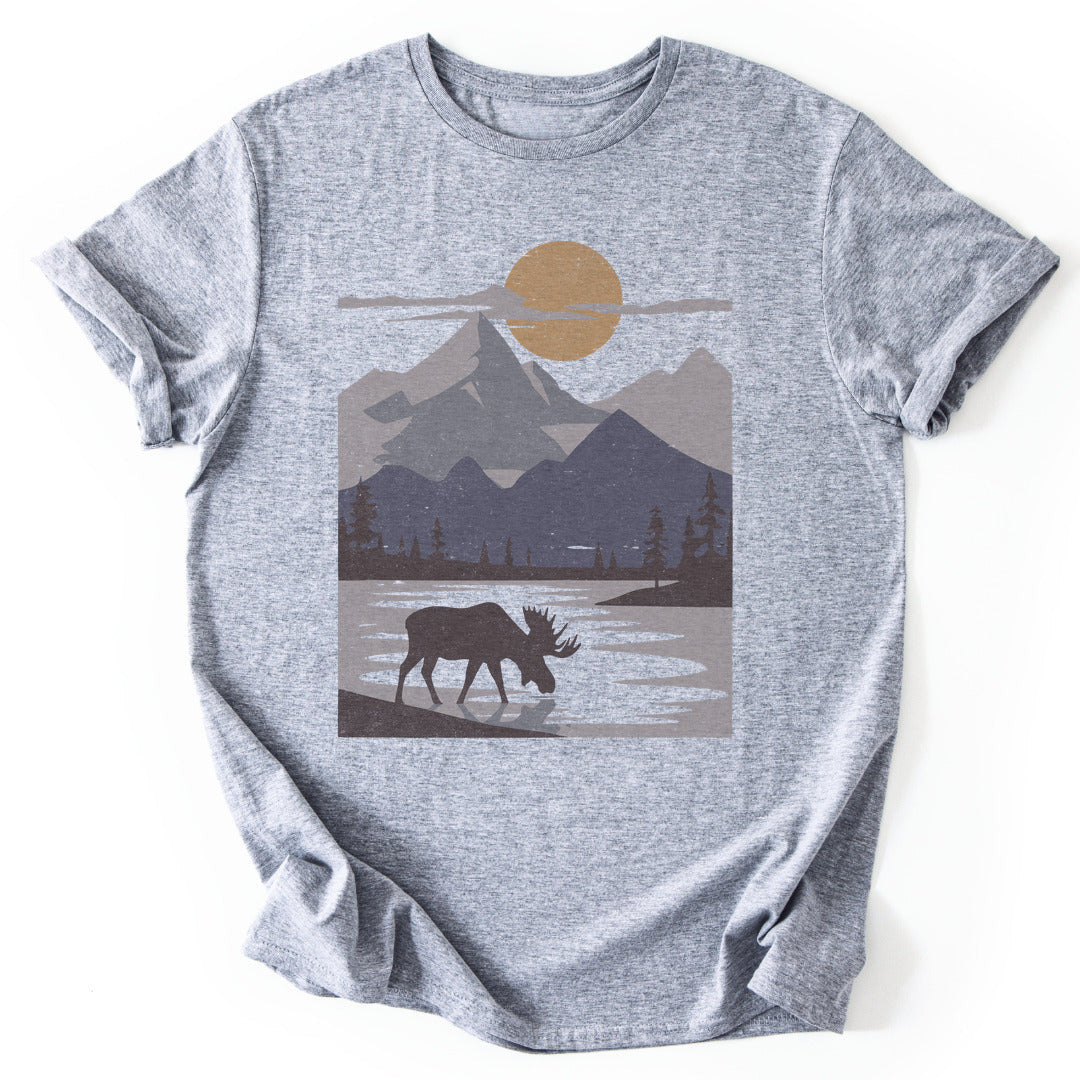 Moose Moonlight Reflection T-Shirt - Nature Graphic Tee - Gift for Nature Lovers - Unisex