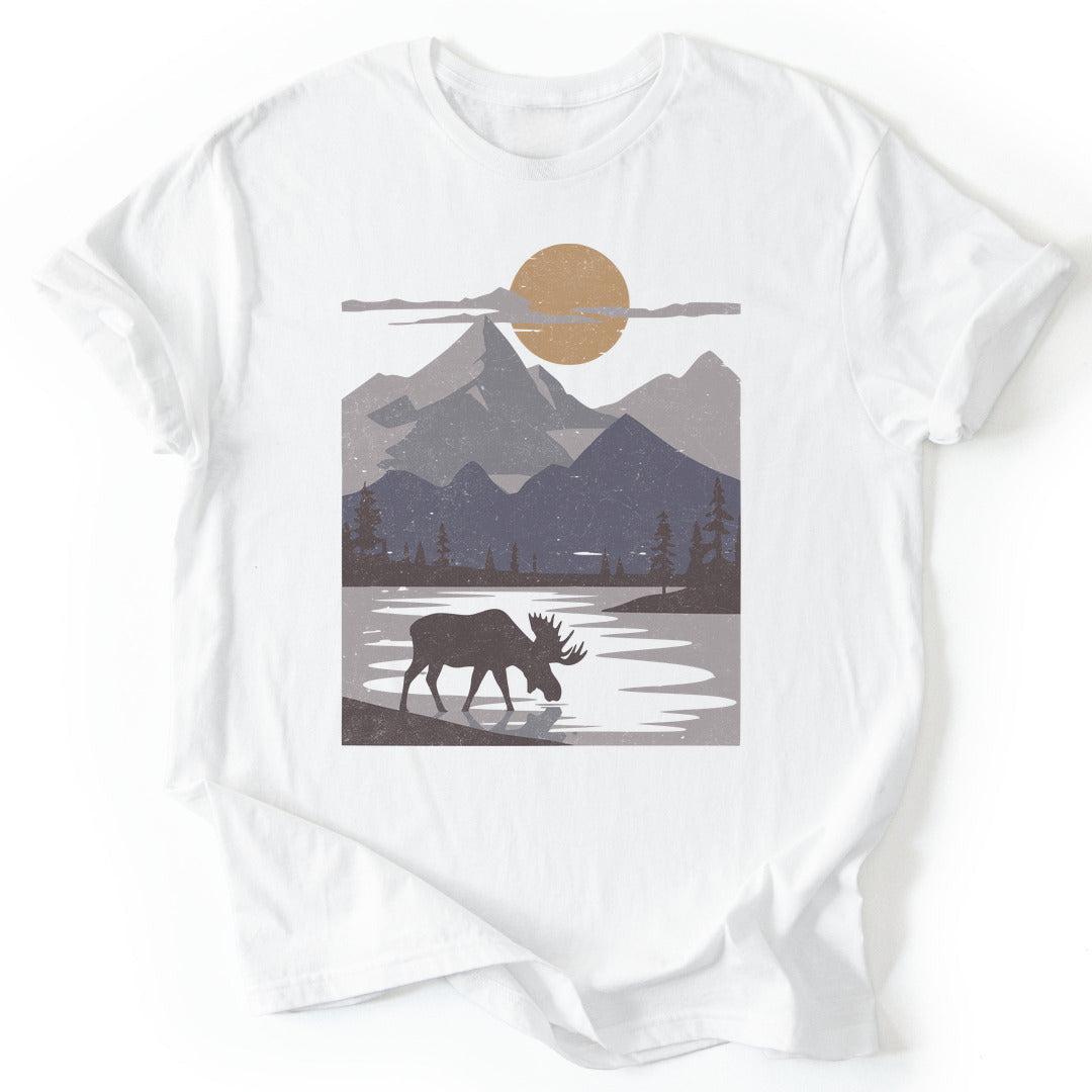 Moose Moonlight Reflection T-Shirt - Nature Graphic Tee - Gift for Nature Lovers - Unisex