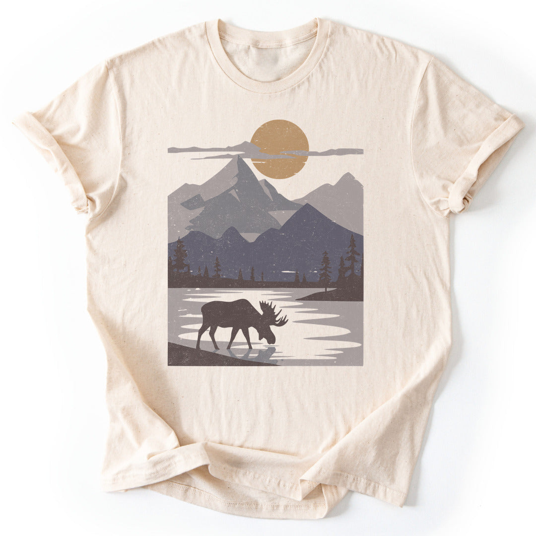 Moose Moonlight Reflection T-Shirt - Nature Graphic Tee - Gift for Nature Lovers - Unisex