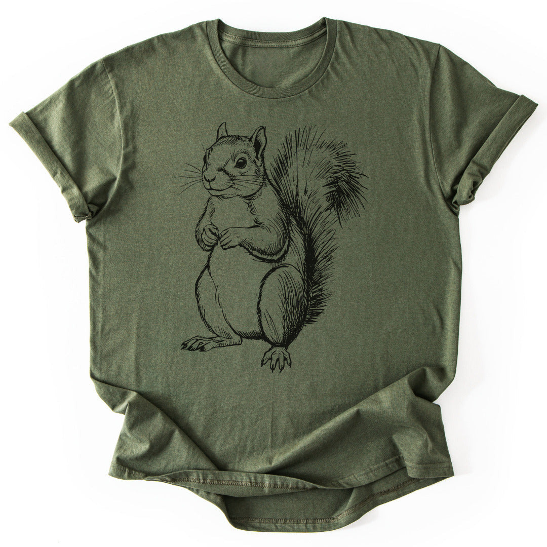 Squirrel Pencil Drawing T-Shirt - Nature Graphic Tee - Gift for Nature Lovers - Unisex