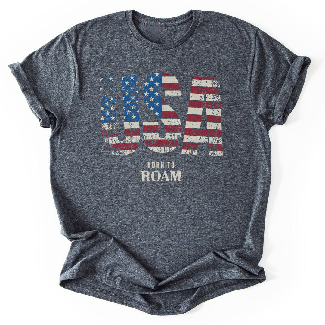 USA Born To Roam T-Shirt - Nature Graphic Tee - Gift for Nature Lovers - Unisex