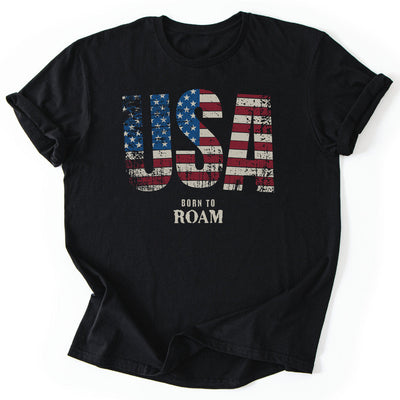 USA Born To Roam T-Shirt - Nature Graphic Tee - Gift for Nature Lovers - Unisex