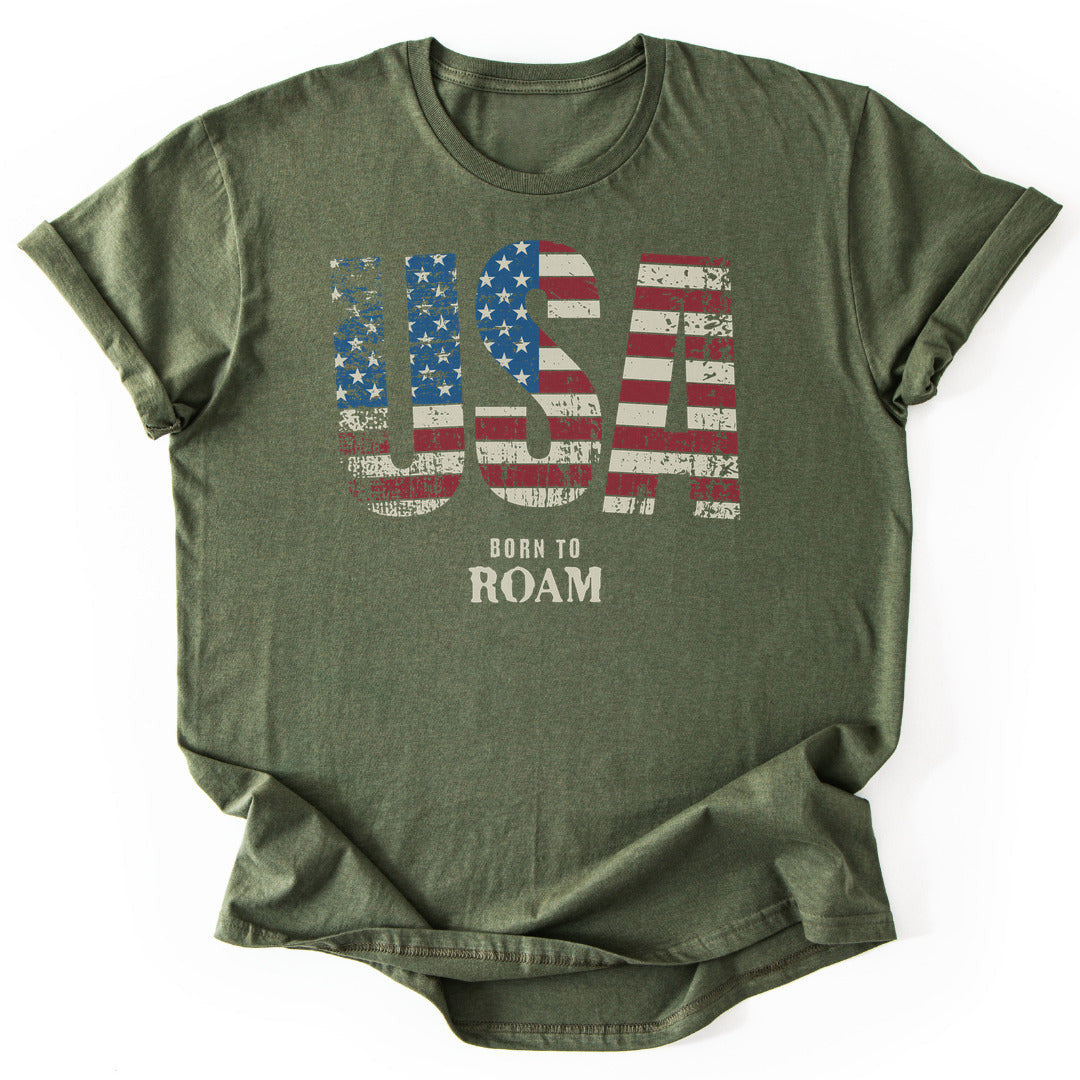 USA Born To Roam T-Shirt - Nature Graphic Tee - Gift for Nature Lovers - Unisex