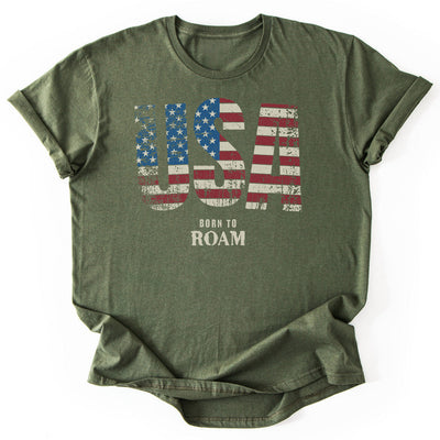 USA Born To Roam T-Shirt - Nature Graphic Tee - Gift for Nature Lovers - Unisex