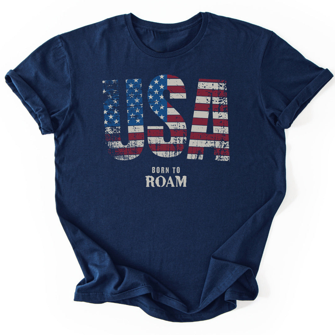 USA Born To Roam T-Shirt - Nature Graphic Tee - Gift for Nature Lovers - Unisex