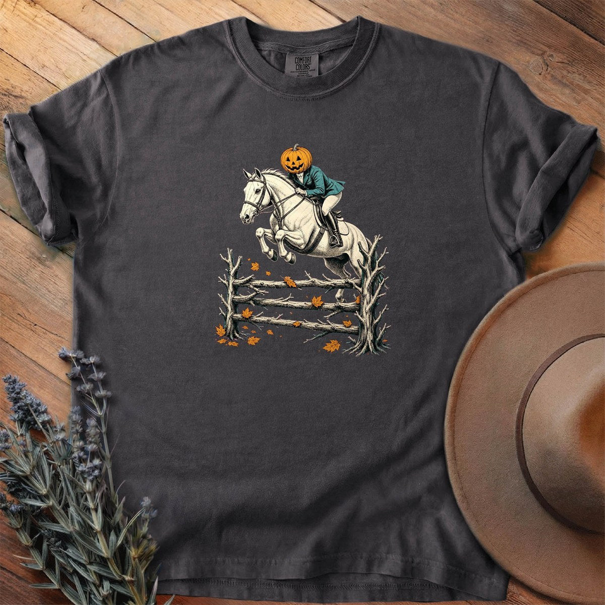 Pumpkin Head Over Rails T-Shirt - Horse Graphic Tee - Gift for Horse Lovers - Unisex