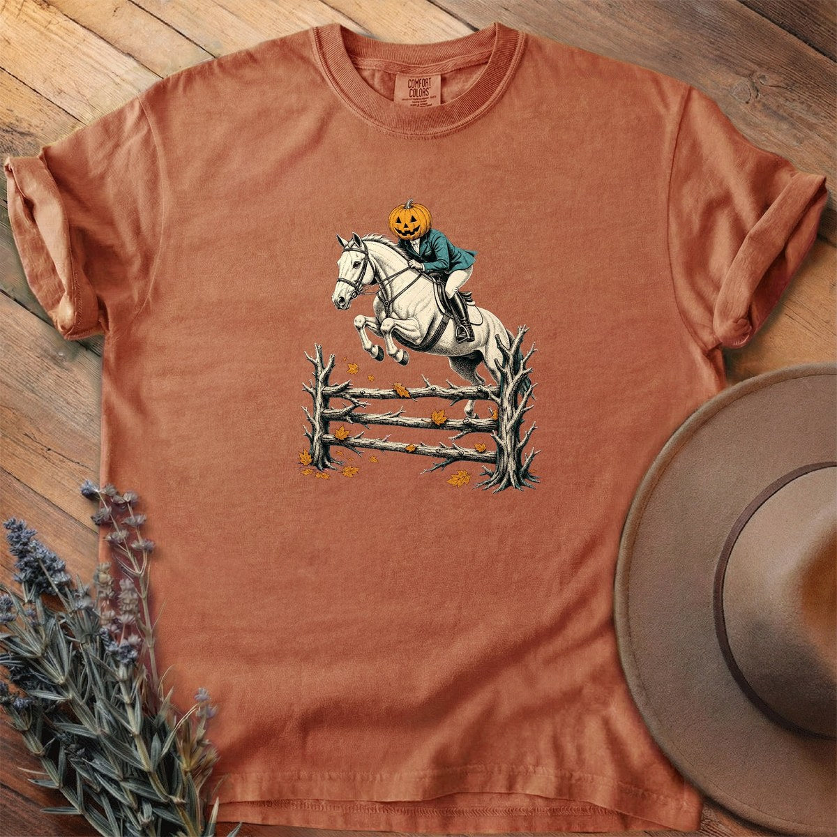 Pumpkin Head Over Rails T-Shirt - Horse Graphic Tee - Gift for Horse Lovers - Unisex