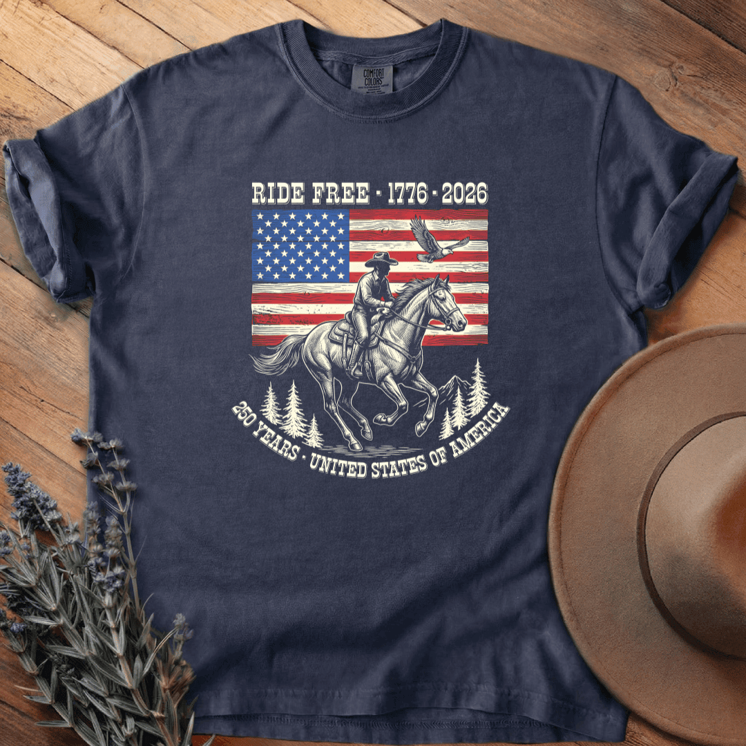 American Heritage Ride Free 2 Cowboy T-Shirt - Horse Graphic Tee - Gift for Horse Lovers - Unisex