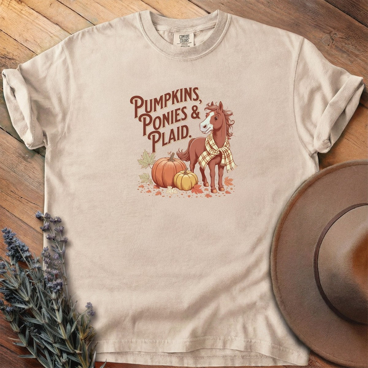 Pumpkins, Ponies & Plaid T-Shirt - Horse Graphic Tee - Gift for Horse Lovers - Unisex