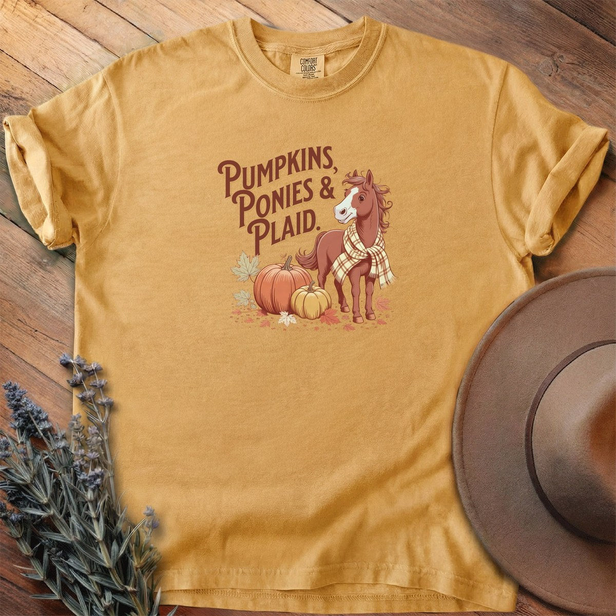 Pumpkins, Ponies & Plaid T-Shirt - Horse Graphic Tee - Gift for Horse Lovers - Unisex