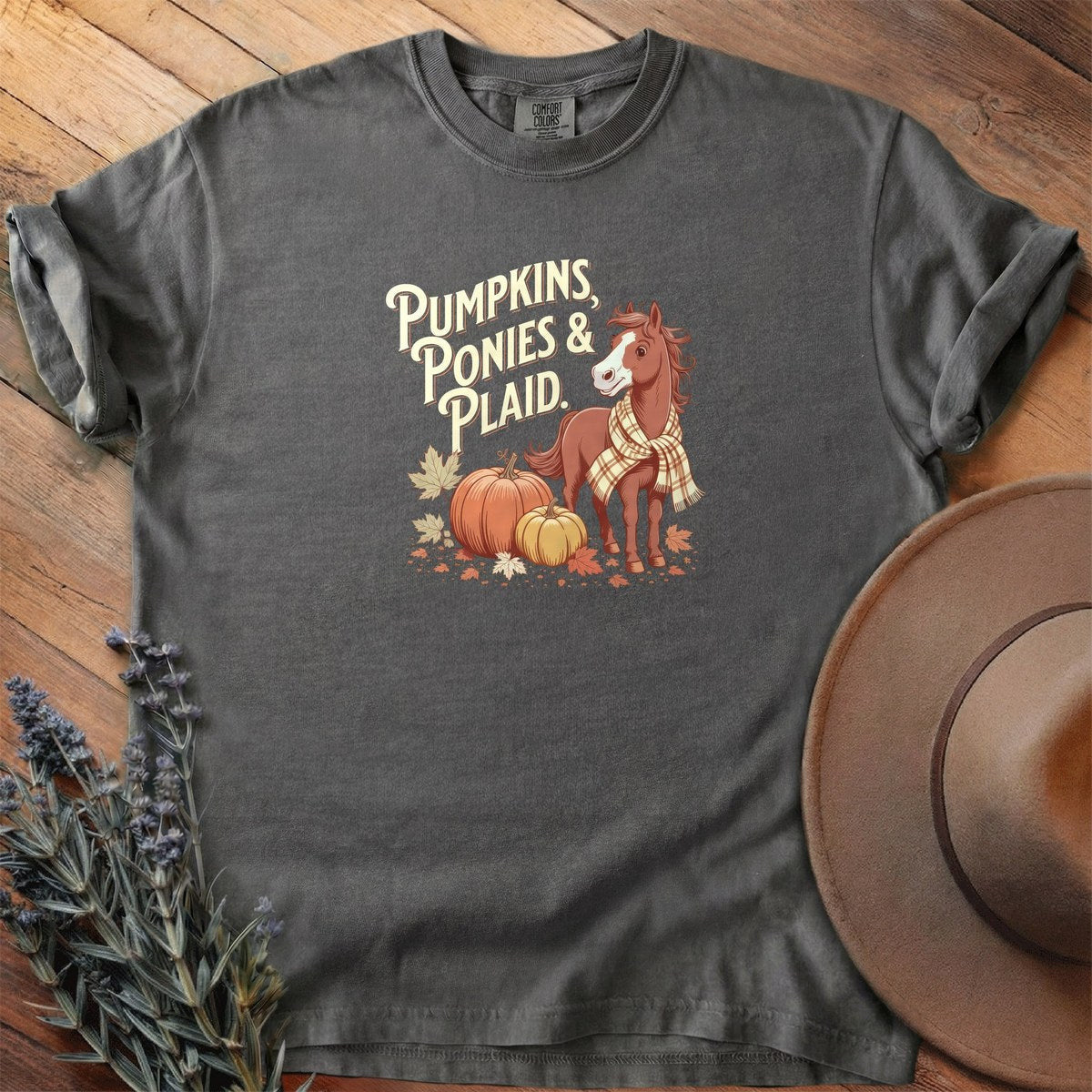 Pumpkins, Ponies & Plaid T-Shirt - Horse Graphic Tee - Gift for Horse Lovers - Unisex
