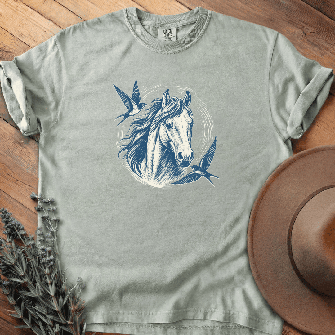 Vintage Art, Birds T-Shirt - Horse Graphic Tee - Gift for Horse Lovers - Unisex