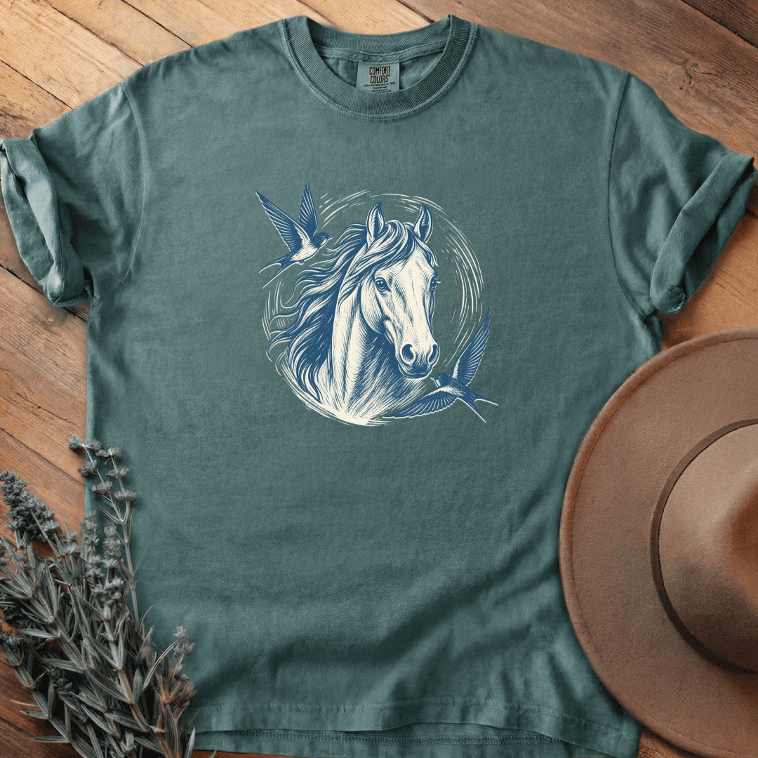 Vintage Art, Birds T-Shirt - Horse Graphic Tee - Gift for Horse Lovers - Unisex