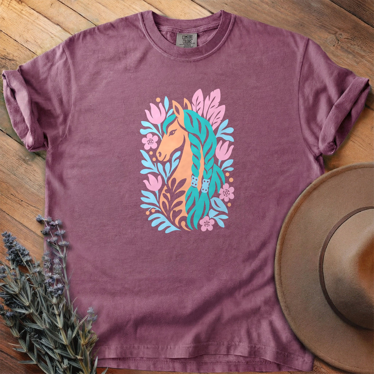 Tulips and Turquoise Braids T-Shirt - Horse Graphic Tee - Gift for Horse Lovers - Unisex